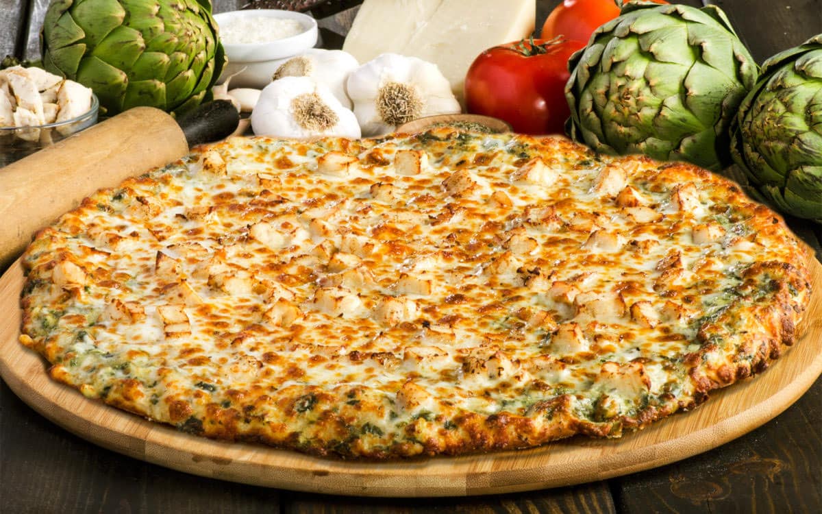 Spinach Chicken Artichoke Pizza Sir Pizza of Michigan Lansing, MI